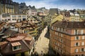 Old preserved constructions with roof tiles in the historic centre of Lausanne City, Canton de Vaud, Switzerland