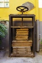 Old press for cigars in Garachico, Tenerife. Old-fashioned handmade way to make cigars. Royalty Free Stock Photo