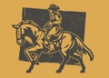 Old Press Style of Cowgirl Riding the Horse