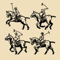 Old Press Style of Horse Polo Sport Set vector