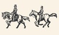 Old Press Style vector set of gentlemen riding horse Royalty Free Stock Photo