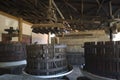 Old grape presses inside the cellar Royalty Free Stock Photo