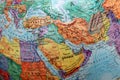 Old Print Map, terrestrial globe, Turkey, Iran, Iraq, Saudi Arabia Royalty Free Stock Photo