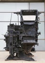 An old printing press machine being exhibited in the entrance of the Journalistic Center in Tel Aviv Royalty Free Stock Photo