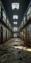 Abandoned Prison Interior: Dark Brown And Azure Historical Romanticism