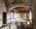 Old prison corridor with grunge metal staircase Royalty Free Stock Photo