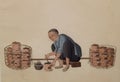 Old Profession Painting Chinese Culture Clay Pot Stove Hawker Hotpot Utensil Vendor Market Craftsman Royalty Free Stock Photo