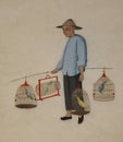 Old Profession Painting Chinese Culture Singing Birds Hawker Pets Vendor Bird Market Trader Business