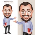 Old Professor Teacher Man Vector Character Holding Book Royalty Free Stock Photo