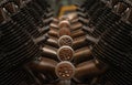 Old propeller airplane engine closeup details in perfect symmetry Royalty Free Stock Photo