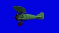 Old propeller biplane airplane. Side view. Blue screen background. 3d rendering Royalty Free Stock Photo