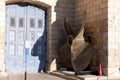 Old propeller in fornt of Maltese museum in Birgu Royalty Free Stock Photo