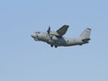 The old propeller plane of the Slovak Air Force flies in the air