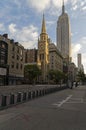 The old Protestant church in the background Empire State Building Royalty Free Stock Photo