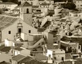 Old, provinicial Spanish town sepia panorama Royalty Free Stock Photo
