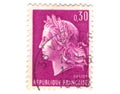 Old purple french stamp Royalty Free Stock Photo