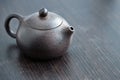 Old purple yixing clay Chinese teapot yuan zhu hu type for tea ceremony or gong fu cha or kung fu tea for brewing oolong red green Royalty Free Stock Photo