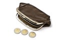 Old purse and euro coins Royalty Free Stock Photo