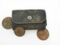 Old wallet with old indian coins. Royalty Free Stock Photo