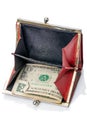 Old purse with one dollar Royalty Free Stock Photo