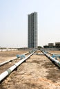 Pipes on building rooftop 