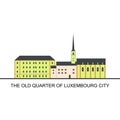 Old quarter buildings in the old town of Luxembourg City, Luxembourg. View at old medieval casemates and grund with Neumunster Royalty Free Stock Photo