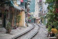 The Old Quarter, The Hanoi Street Train Tracks. Going through the narrow streets Royalty Free Stock Photo
