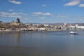 Old Quebec cityscape seen from Levis. Ferry on St-Lawrence river. Royalty Free Stock Photo