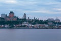 The old Quebec skyline seen from the south shore during a cloudy summer dusk