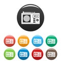 Old radio with antenna icons set color Royalty Free Stock Photo