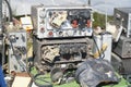 Old radio engineering devices. Scale with arrow, transceiver, measuring instruments Royalty Free Stock Photo