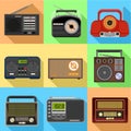 Old radio icon set, flat style Royalty Free Stock Photo