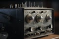 Old radio transmitter and receiver details, closeup view Royalty Free Stock Photo
