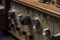 Old radio transmitter and receiver details, closeup view Royalty Free Stock Photo