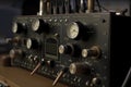 Old radio transmitter and receiver details, closeup view Royalty Free Stock Photo