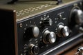 Old radio transmitter and receiver details, closeup view Royalty Free Stock Photo