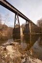 Old railroad bridge over a creek vertical Royalty Free Stock Photo