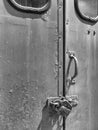 Old railroad car door, black and white Royalty Free Stock Photo