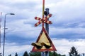 Old Railroad crossing sign lights and triangle Royalty Free Stock Photo