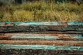 Old railroad sleeper,Selective focus wooden railway Royalty Free Stock Photo