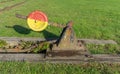 An old railroad switcher on abandoned railway in one of medieval cities Royalty Free Stock Photo