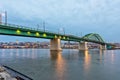 Old railway bridge across the Sava River at dusk Royalty Free Stock Photo