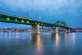 Old railway bridge across the Sava River at dusk Royalty Free Stock Photo