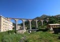 The old railway bridge in Genoa Sestri Ponente crosses the entire valley
