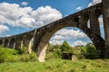 Old railway bridge, old viaduct Vorohta, Ukraine. Carpathian Mountains, wild mountain landscape. Royalty Free Stock Photo