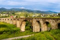 Old railway bridge, old viaduct Vorohta, Ukraine. Carpathian Mountains, wild mountain landscape Ukraine, Vorohta Royalty Free Stock Photo