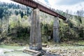 Old railway bridge over the bed of a mountain river Royalty Free Stock Photo