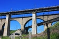 Old railway bridge over the road Royalty Free Stock Photo