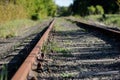 Old railway line. Fastening rails to railway sleepers. Royalty Free Stock Photo