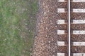 Old railway rails, train tracks texture, top view, background. Royalty Free Stock Photo